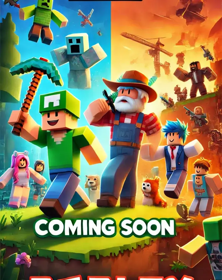 Dall·e 2024 10 30 19.42.51 A 'coming Soon' Banner For A Minecraft And Roblox Mod Tutorial Site, Featuring A Vibrant Scene With Iconic Characters From Both Games In The Backgroun